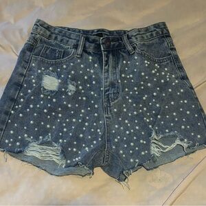 Denim Pearl-Embellished Women's Shorts